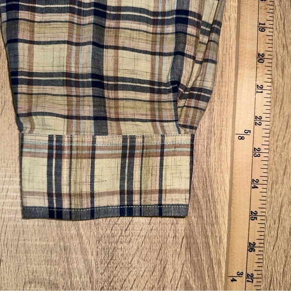Orvis Vintage Beige Navy Plaid Stripe Men's Extra Large Button Down Shirt - Picture 12 of 13